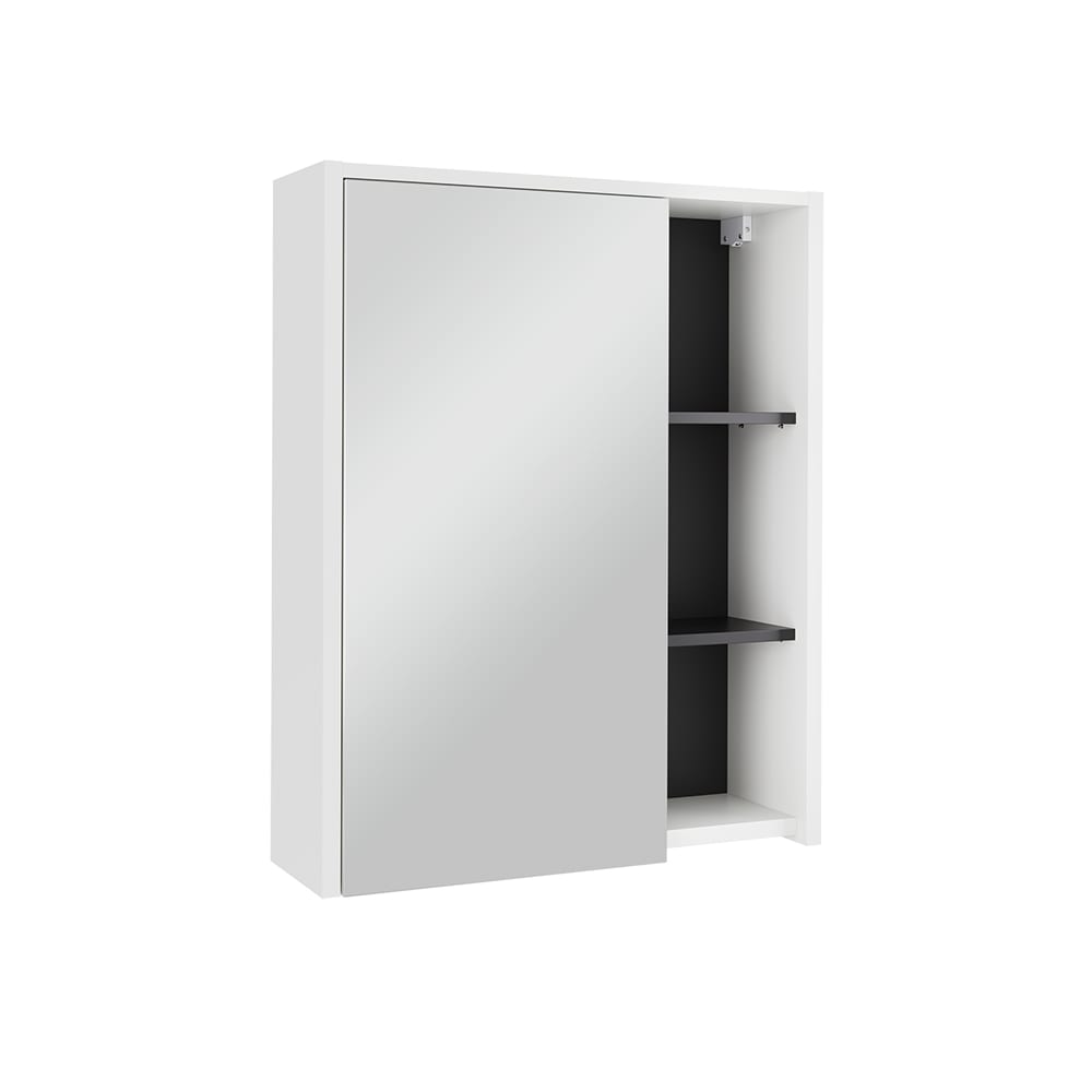 wohnli-moebel-suche-M26075919 Wohnli Möbelsuche - Badspiegelschrank mit offenen Regalen Weiß/Grau 60x75cm