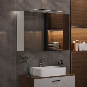 wohnli-moebel-suche-M26075929-1 Badspiegelschrank mit LED-Beleuchtung Weiß 90x60cm 90x60x20cm Spanplatte Weiß Vicco Möbel Badezimmermöbel Badezimmerschränke