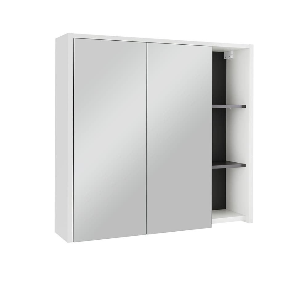 wohnli-moebel-suche-M26075937 Wohnli Möbelsuche - Badspiegelschrank mit offenen Regalen Weiß/Grau 80x75cm