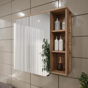 wohnli-moebel-suche-M26075944-1 Spiegelschrank Sonoma/Weiß 80x75cm 80x75x20cm Spanplatte Braun Vicco Möbel Badezimmermöbel Badezimmerschränke