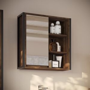 wohnli-moebel-suche-M26075961-1 Badspiegelschrank mit 1 Spiegeltür Eiche/Schwarz 62.2x62.5cm 63x63x20cm Spanplatte Braun Vicco Möbel Badezimmermöbel Badezimmerschränke