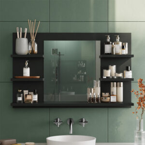 Badspiegelschrank mit Regalen Anthrazit 78x50cm 78x50x14cm Spanplatte Schwarz Vicco Möbel Badezimmermöbel Badezimmerschränke