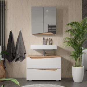 wohnli-moebel-suche-M26075975-1 Spiegelschrank mit höhenverstellbarem Einlegeboden Weiß/Artisan 60x67 60x67x20cm Spanplatte Weiß Vicco Möbel Badezimmermöbel Badezimmerschränke