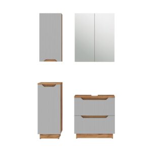 Wohnli Möbelsuche - Badmöbel-Set 4 Teile Eiche/grau gestreift 59.8x62.5cm