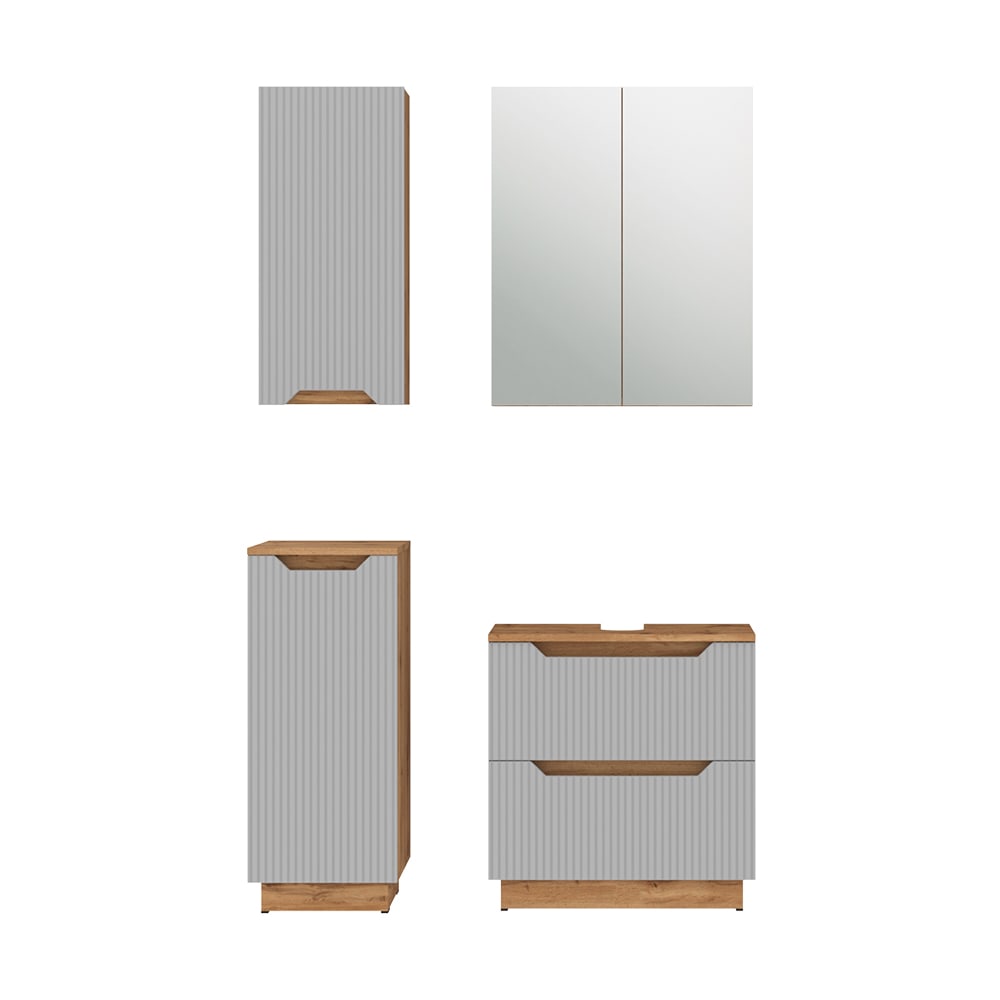 Wohnli Möbelsuche - Badmöbel-Set 4 Teile Eiche/grau gestreift 59.8x62.5cm