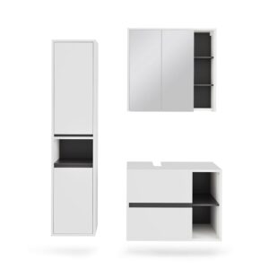 Wohnli Möbelsuche - Badmöbel-Set 3 Teile Weiß/Grau 80x60cm