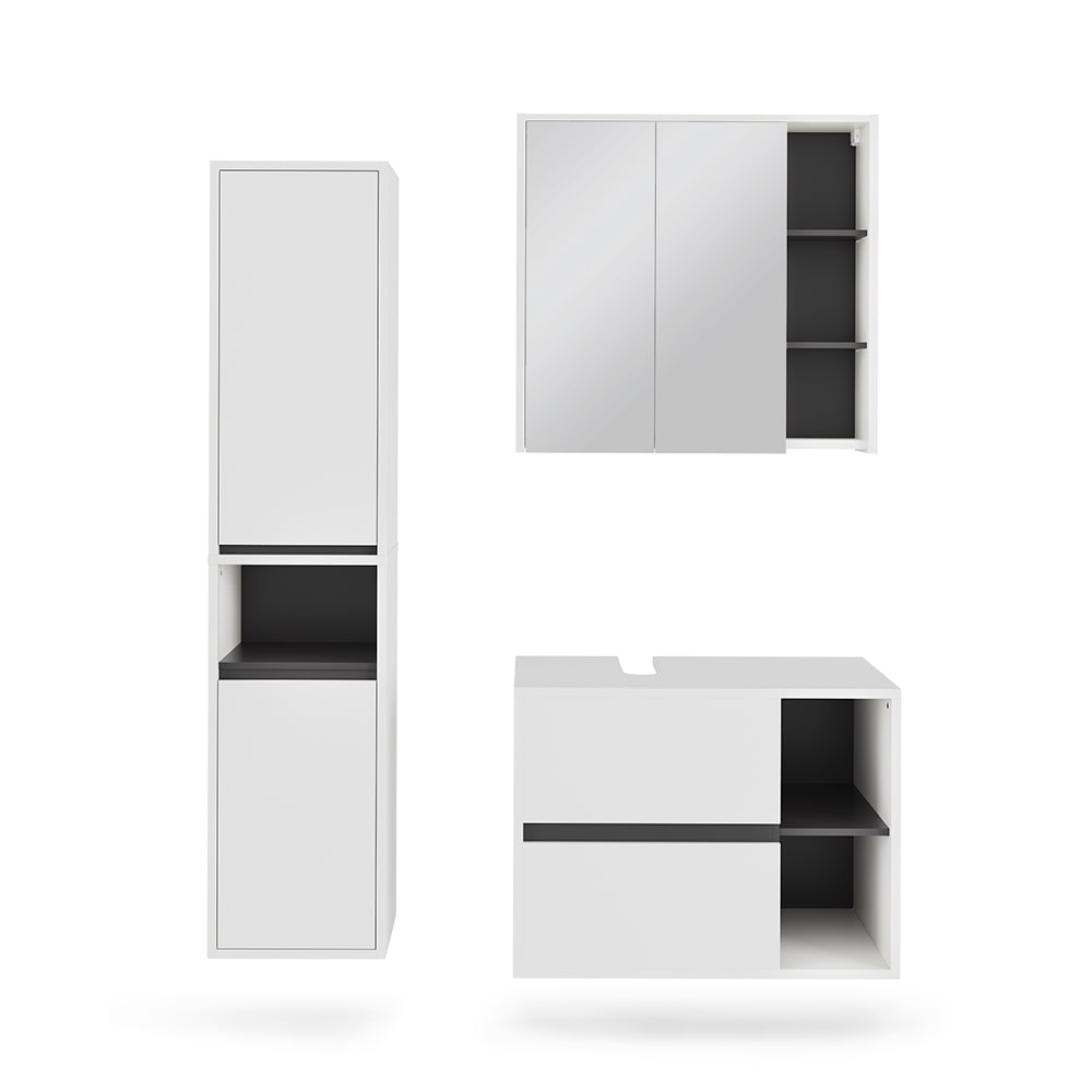 Wohnli Möbelsuche - Badmöbel-Set 3 Teile Weiß/Grau 80x60cm