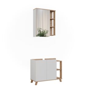 Wohnli Möbelsuche - Badmöbel-Set 2 Teile Sonoma/Weiß 80x65cm