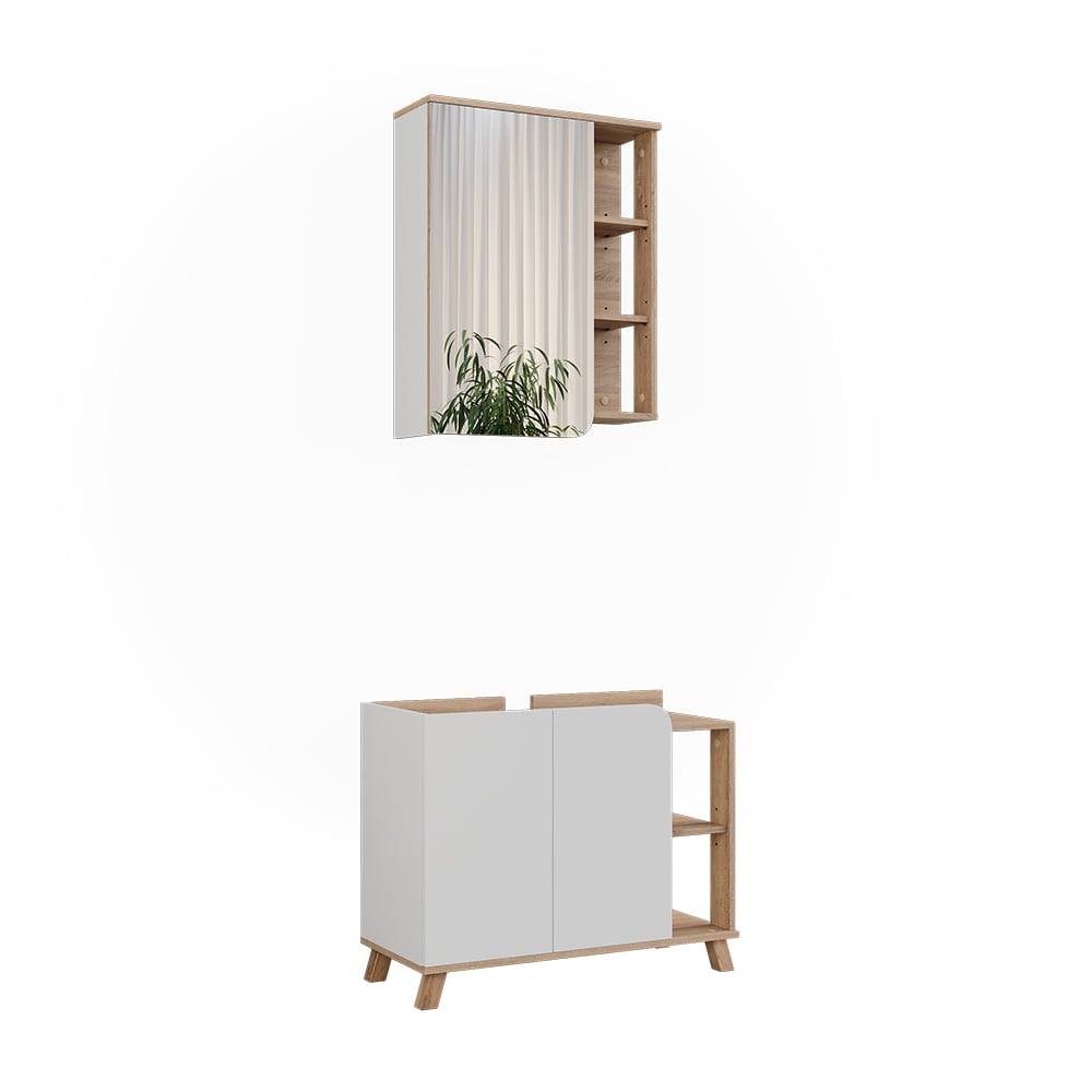 Wohnli Möbelsuche - Badmöbel-Set 2 Teile Sonoma/Weiß 80x65cm