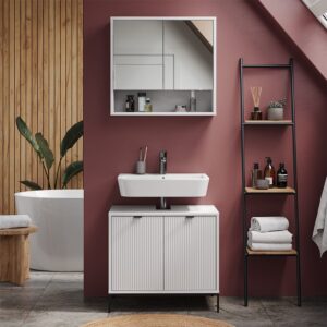 wohnli-moebel-suche-M26075998-1 Badspiegelschrank mit 2 Türen Weiß 70x65cm 70x65x23cm Spanplatte Weiß Vicco Möbel Badezimmermöbel Badezimmerschränke