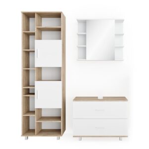 Wohnli Möbelsuche - Badmöbel-Set 3 Teile mit Unterschrank 80 cm Weiß/Sonoma 80