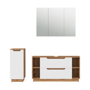 Wohnli Möbelsuche - Badmöbel-Set 3 Teile Eiche/weiß gestreift 119.2x62.5cm