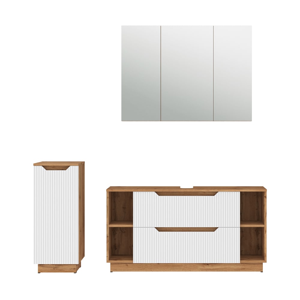 wohnli-moebel-suche-M26076004 Wohnli Möbelsuche - Badmöbel-Set 3 Teile Eiche/weiß gestreift 119.2x62.5cm