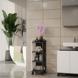 wohnli-moebel-suche-M26076006-1 Midischrank mit 4 Ablagen Anthrazit/Weiß 30x90cm 30x90x35cm Spanplatte Schwarz Vicco Möbel Badezimmermöbel