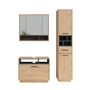 Wohnli Möbelsuche - Badmöbel-Set 3 Teile mit Hochschrank Artisan Eiche 80x72cm