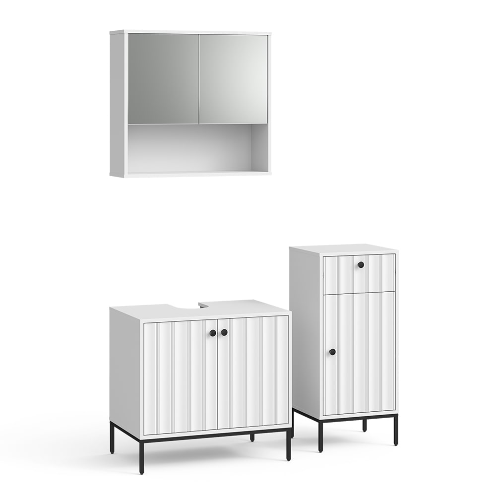 Wohnli Möbelsuche - Badmöbel-Set 3 Teile Weiß Riffel 70x65cm