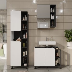 Badmöbel-Set 3 Teile Anthrazit/Weiß 80x65cm 80x65x35cm Spanplatte Schwarz Vicco Möbel Badezimmermöbel