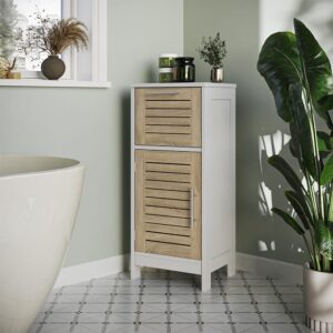wohnli-moebel-suche-M26076030-1 Midischrank mit 1 Schublade Weiß/Eiche 35x80cm 35x80x30cm Spanplatte Weiß Vicco Möbel Badezimmermöbel