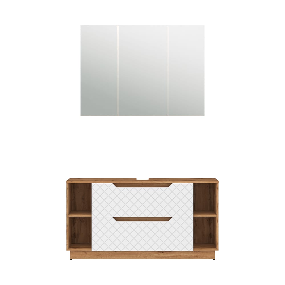 wohnli-moebel-suche-M26076034 Wohnli Möbelsuche - Badmöbel-Set 2 Teile Eiche/Weiß mit Kachelstruktur 119.2x62.5cm