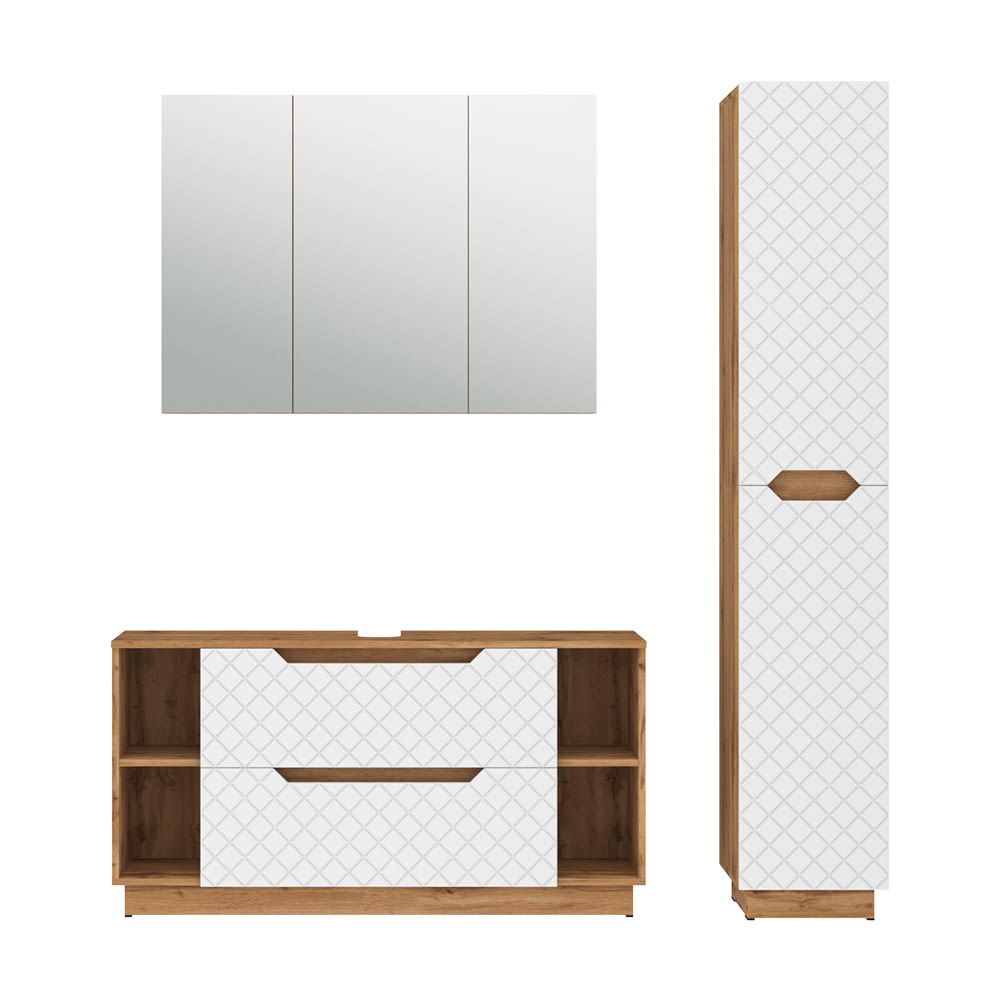 wohnli-moebel-suche-M26076035 Wohnli Möbelsuche - Badmöbel-Set 3 Teile Eiche/Weiß mit Kachelstruktur 119x63cm