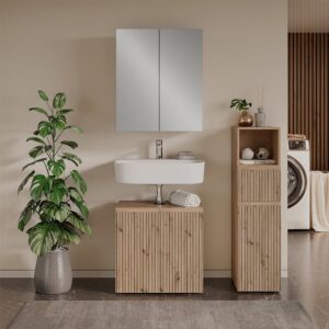 wohnli-moebel-suche-M26076040-1 Badmöbel-Set 3 Teile Artisan 60x58cm 60x58x35cm Spanplatte Braun Vicco Möbel Badezimmermöbel