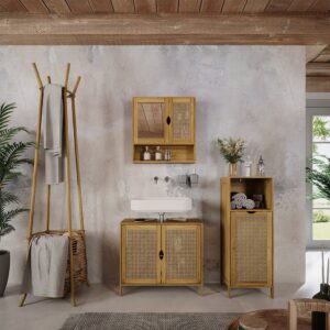wohnli-moebel-suche-M26076041-1 Badmöbel-Set 3 Teile Bambus 68x60cm 68x60x29cm Spanplatte Braun Vicco Möbel Badezimmermöbel
