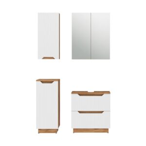 Wohnli Möbelsuche - Badmöbel-Set 4 Teile Eiche/weiß gestreift 59.8x62.5cm
