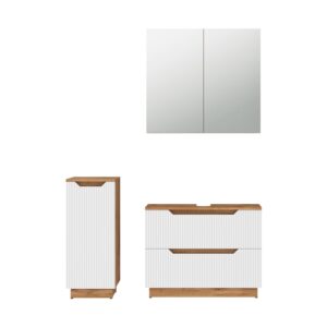 Wohnli Möbelsuche - Badmöbel-Set 3 Teile Eiche/weiß gestreift 79.6x62.5cm