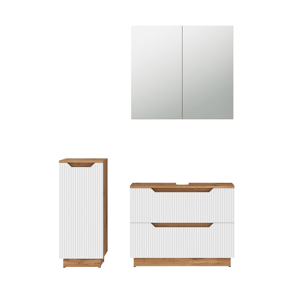 Wohnli Möbelsuche - Badmöbel-Set 3 Teile Eiche/weiß gestreift 79.6x62.5cm