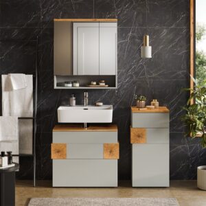 Badmöbel-Set 3 Teile Grau/Artisan 70x64.5cm 70x65x37cm Spanplatte Grau Vicco Möbel Badezimmermöbel