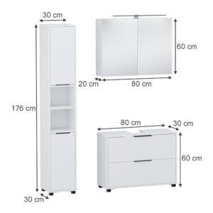 wohnli-moebel-suche-M26076051-1 Badmöbel-Set 3-teilig Weiß 80x60cm 80x60x30cm Spanplatte Weiß Vicco Möbel Badezimmermöbel