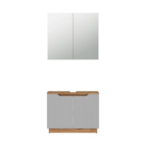 Wohnli Möbelsuche - Badmöbel-Set 2 Teile Eiche/grau gestreift 79.6x62.1cm