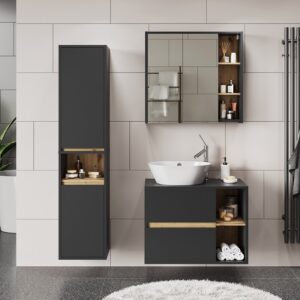 Badmöbel-Set 3 Teile Grau/Artisan 80x60cm 80x60x46cm Spanplatte Grau Vicco Möbel Badezimmermöbel