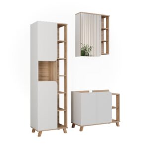 Wohnli Möbelsuche - Badmöbel-Set 3 Teile Sonoma/Weiß 80x65cm