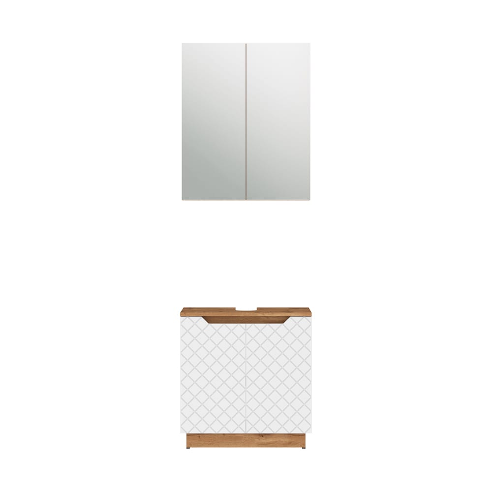 Wohnli Möbelsuche - Badmöbel-Set 2 Teile Eiche/Weiß mit Kachelstruktur 59.8x62.1cm