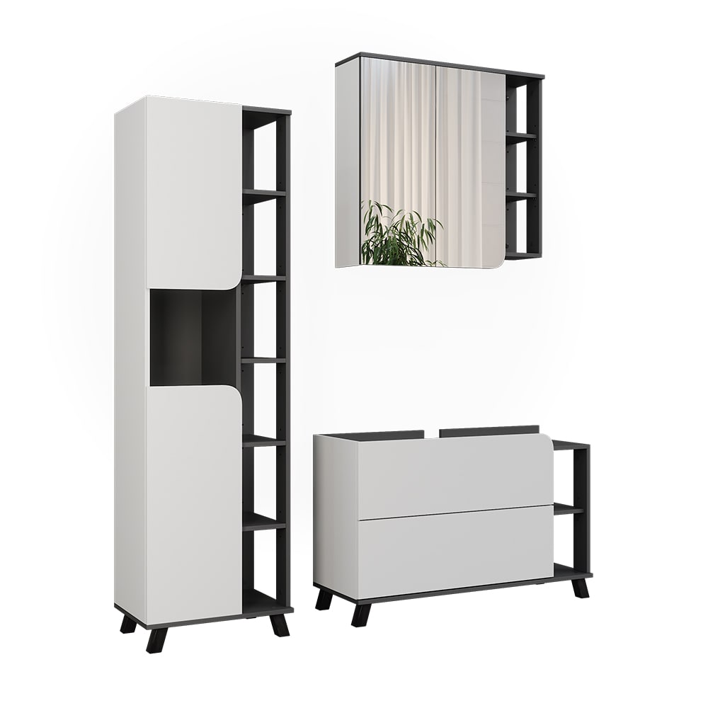 Wohnli Möbelsuche - Badmöbel-Set 3 Teile Anthrazit/Weiß 100x65cm