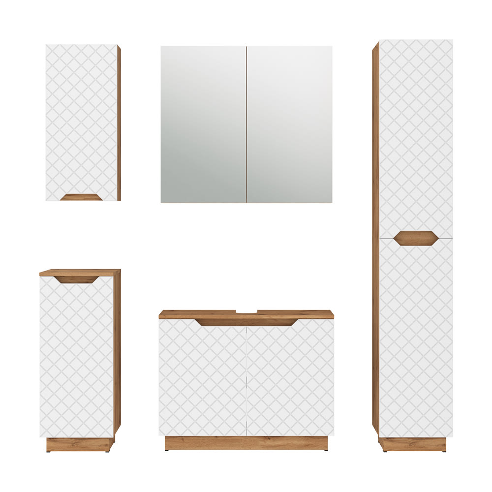 wohnli-moebel-suche-M26076069 Wohnli Möbelsuche - Badmöbel-Set 5 Teile Eiche/Weiß mit Kachelstruktur 79.6x62.1cm