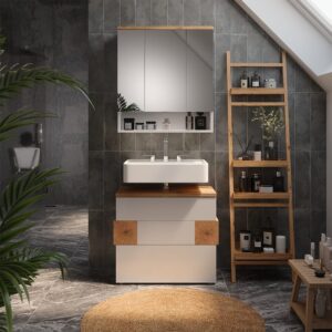 wohnli-moebel-suche-M26076070-1 Badmöbel-Set 2 Teile Weiß 70x64.5cm 70x65x37cm Spanplatte Weiß Vicco Möbel Badezimmermöbel