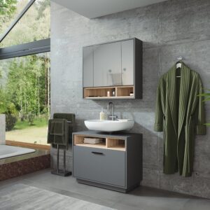 wohnli-moebel-suche-M26076072-1 Badmöbel-Set 2 Teile Anthrazit/Sonoma 80x72cm 80x64x35cm Spanplatte Schwarz Vicco Möbel Badezimmermöbel