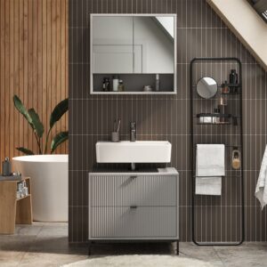 wohnli-moebel-suche-M26076074-1 Badmöbel-Set 2 Teile Grau 70x63cm 70x63x46cm Spanplatte Grau Vicco Möbel Badezimmermöbel