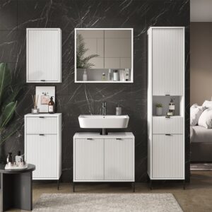 wohnli-moebel-suche-M26076077-1 Badmöbel-Set 5 Teile Weiß 70x63cm 70x63x45cm Spanplatte Weiß Vicco Möbel Badezimmermöbel
