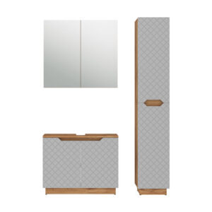 Wohnli Möbelsuche - Badmöbel-Set 3 Teile Eiche/Grau mit Kachelstruktur 79.6x62cm