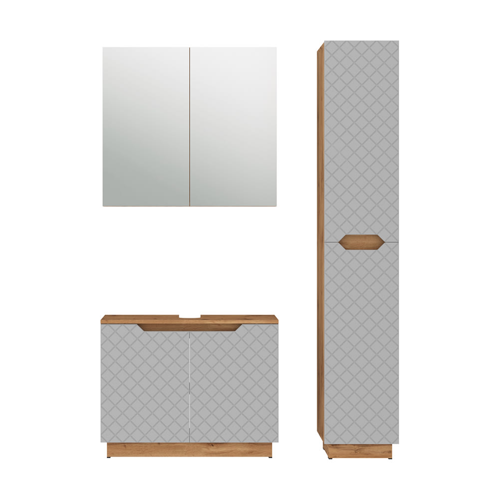 wohnli-moebel-suche-M26076079 Wohnli Möbelsuche - Badmöbel-Set 3 Teile Eiche/Grau mit Kachelstruktur 79.6x62cm