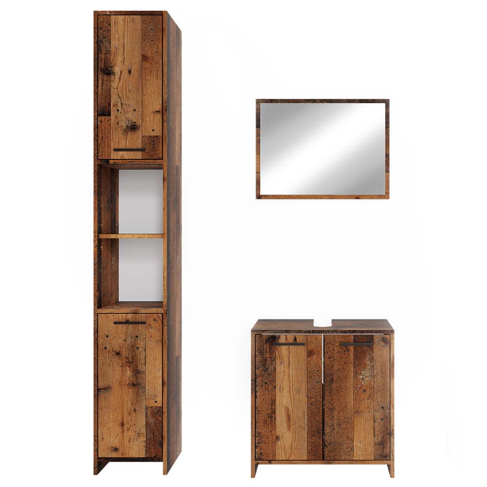 Wohnli Möbelsuche - Badmöbel-Set 3 Teile mit Hochschrank Eiche rustikal 58x60cm