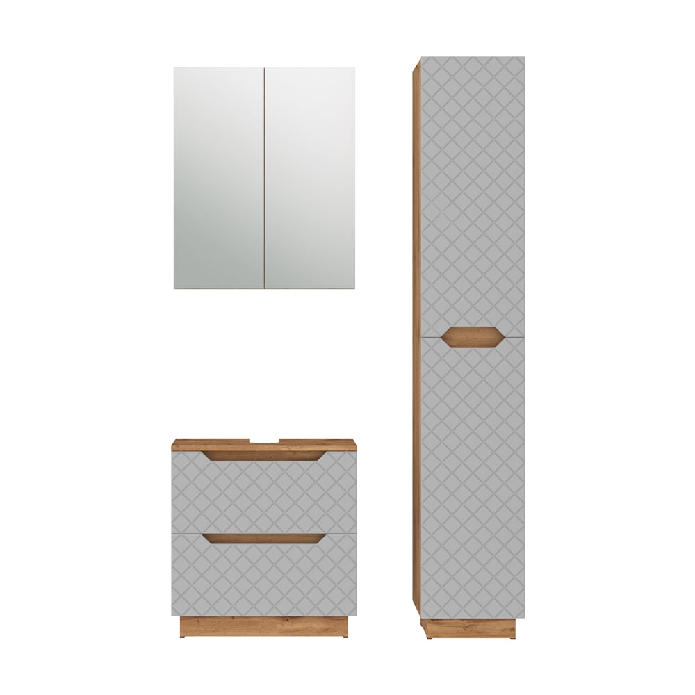 wohnli-moebel-suche-M26076087 Wohnli Möbelsuche - Badmöbel-Set 3 Teile Eiche/Grau mit Kachelstruktur 59.8x63cm