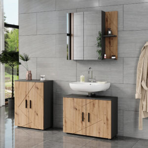 wohnli-moebel-suche-M26076092-1 Badmöbel-Set 3 Teile Anthrazit/Goldkraft Eiche 80x59cm 80x59x30cm Spanplatte Schwarz Vicco Möbel Badezimmermöbel