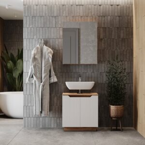 wohnli-moebel-suche-M26076096-1 Badmöbel-Set 2 Teile Eiche/weiß gestreift 59.8x62.1cm 60x63x32cm Spanplatte Weiß Vicco Möbel Badezimmermöbel