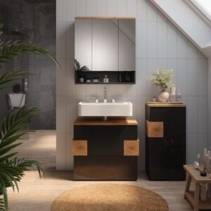 Badmöbel-Set 3 Teile Anthrazit 70x64.5cm 70x65x37cm Spanplatte Schwarz Vicco Möbel Badezimmermöbel
