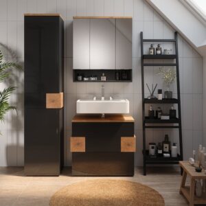 Badmöbel-Set 3 Teile Anthrazit 70x64.5cm 70x65x37cm Spanplatte Schwarz Vicco Möbel Badezimmermöbel