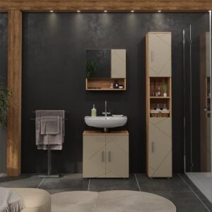 Badmöbel-Set 3 Teile Beige 60x59cm 60x59x30cm Spanplatte Beige Vicco Möbel Badezimmermöbel